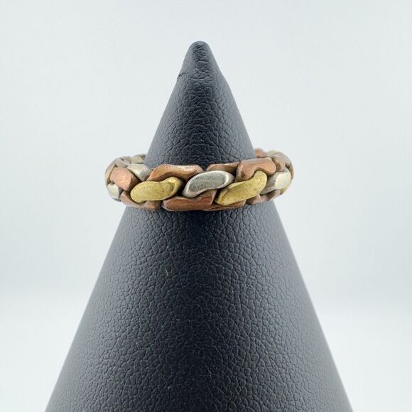 Tri-Color Russian Wedding Band Ring 925 Sterling Silver Mixed Metal Puzzle Ring - Picture 1 of 8